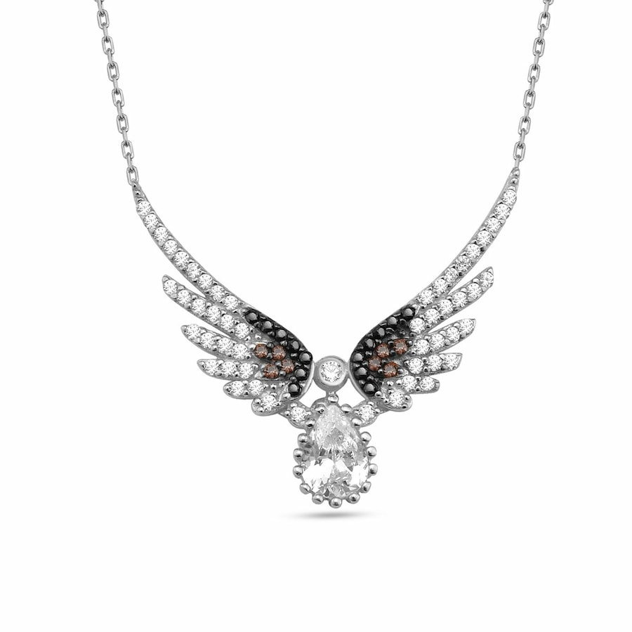 dKeniz Anhänger mit Kette 925/- Sterling Silber Zirkonia weiß 42 cm + 3cm Weiss Damen