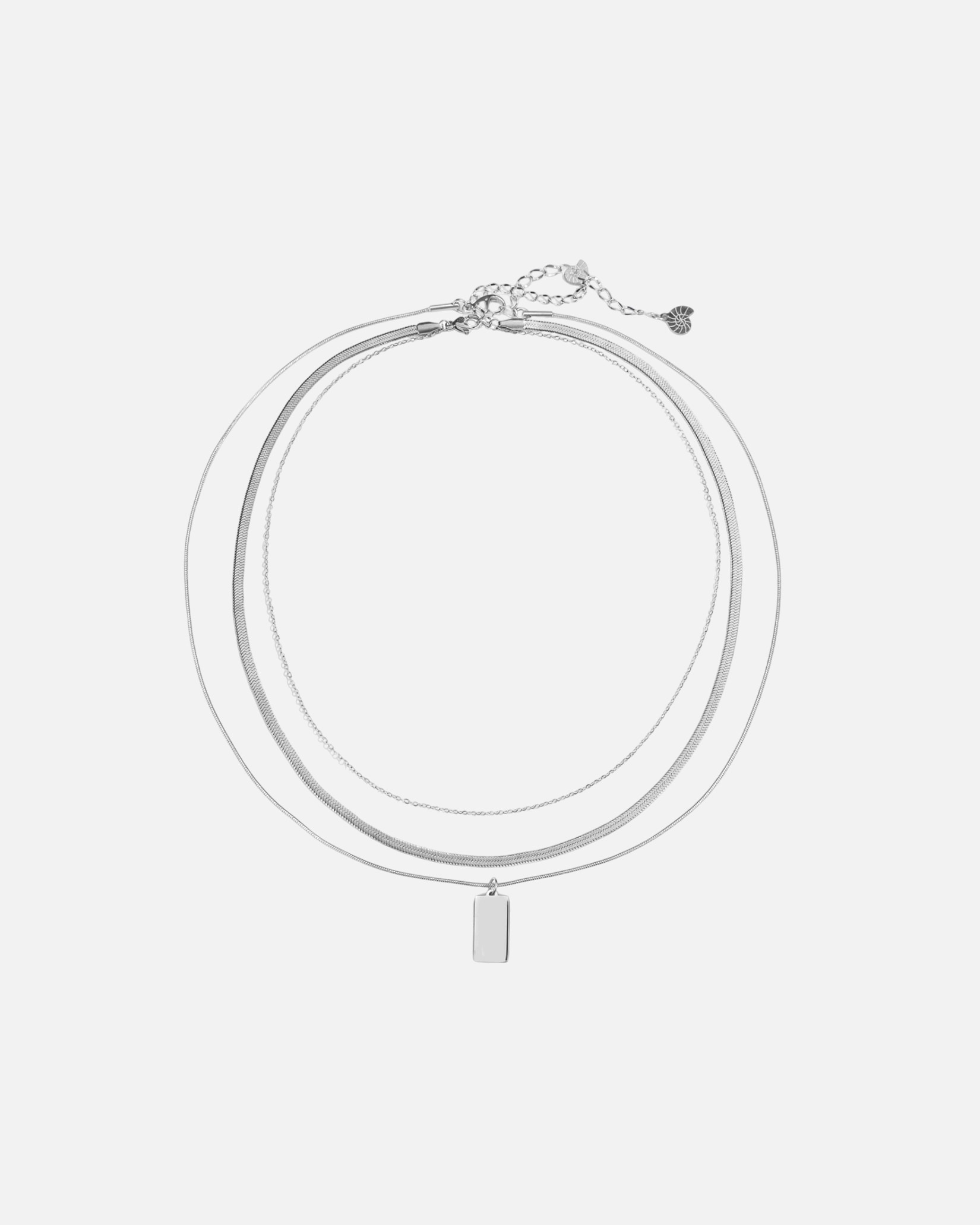 Halskette für Weiblich Hey Happiness Default Brand Line Ketten-Set 3-reihig Schlagenkette & Rechteck Anhänger - Edelstahl Silber