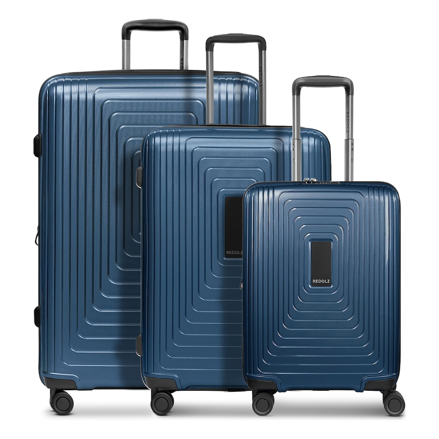 Redolz Essentials 14 4 Rollen Kofferset 3-teilig mit Dehnfalte dark blue metallic Schwarz Herren
