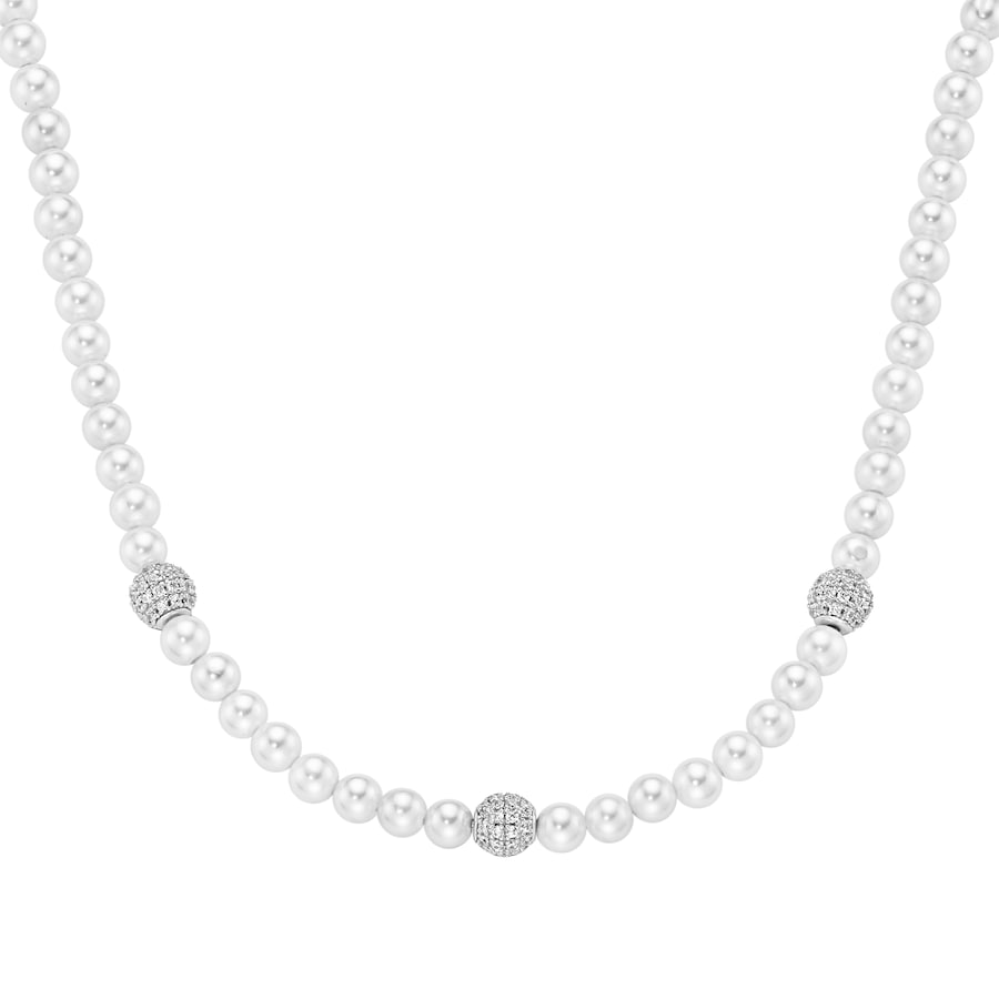 Giorgio Martello Milano Collier mit Zirkonia und Muschelkern-Perlen, Silber 925