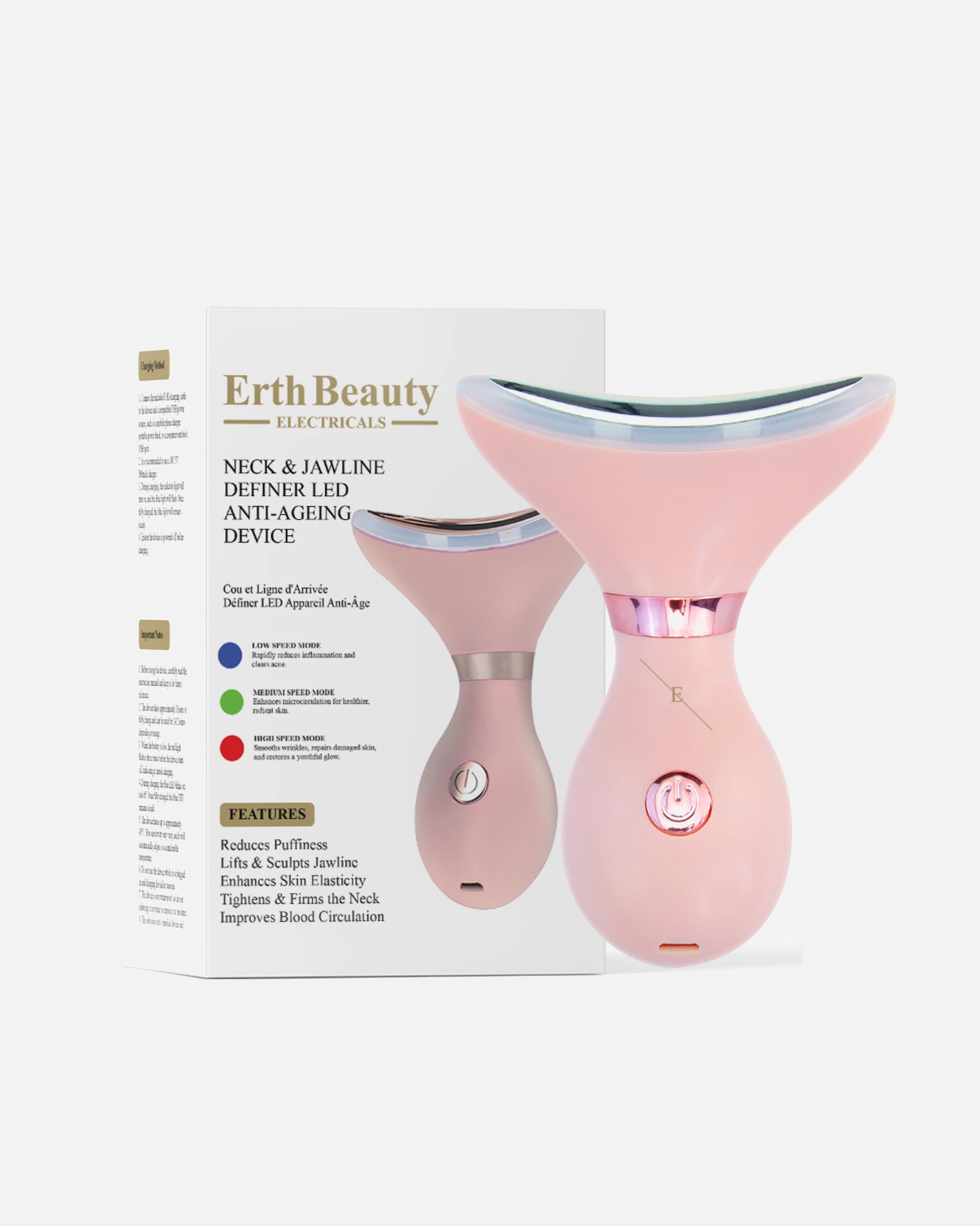 Elektrisches Gesichtsmassagegerät für Weiblich ErthSkin London LED Anti-Aging Hals- & Kiefer-Sculptor – Pink Each