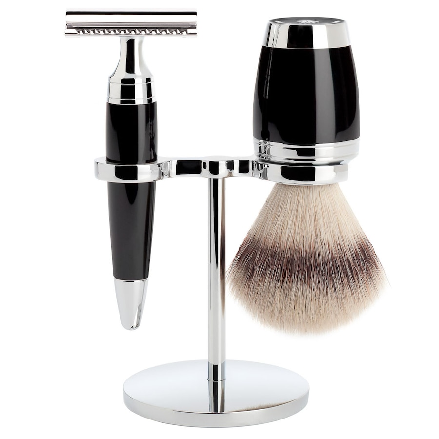 Mühle STYLO 3-teiliges Rasierset, Silvertip Fibre , mit Rasierhobel Griffmaterial Edelharz schwarz Herren