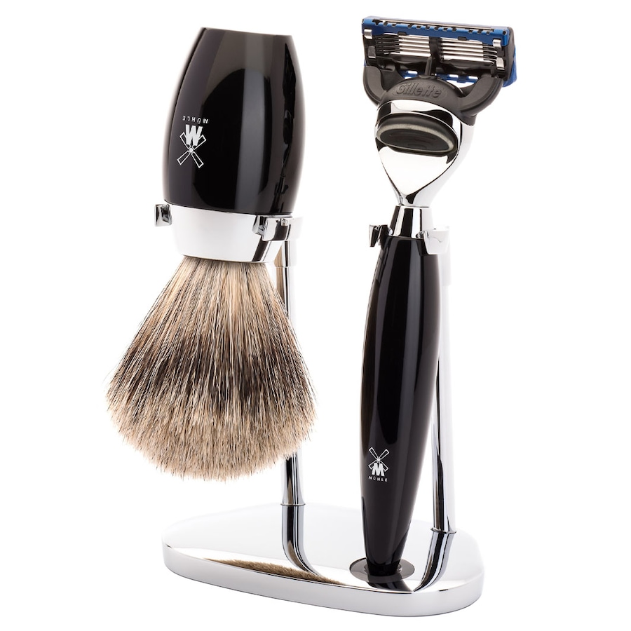 Mühle KOSMO 3-teiliges Rasierset, Feines Dachshaar, mit Gillette Fusion Griffmaterial Edelharz schwarz Herren