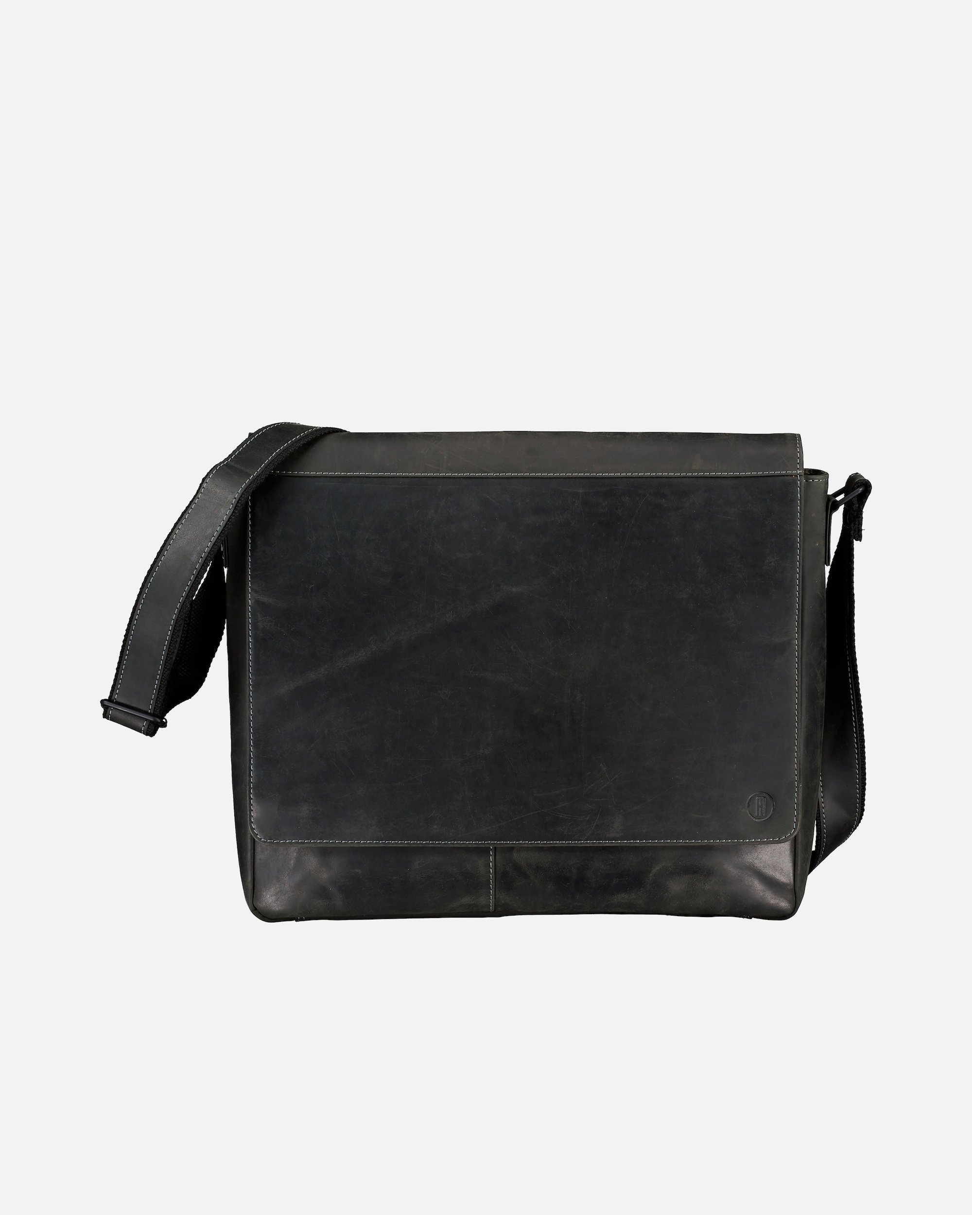 Tasche für Männlich Hausfelder Manufaktur Kuriertasche Huntsville Heiner mit Laptopfach 15 Zoll Schwarz