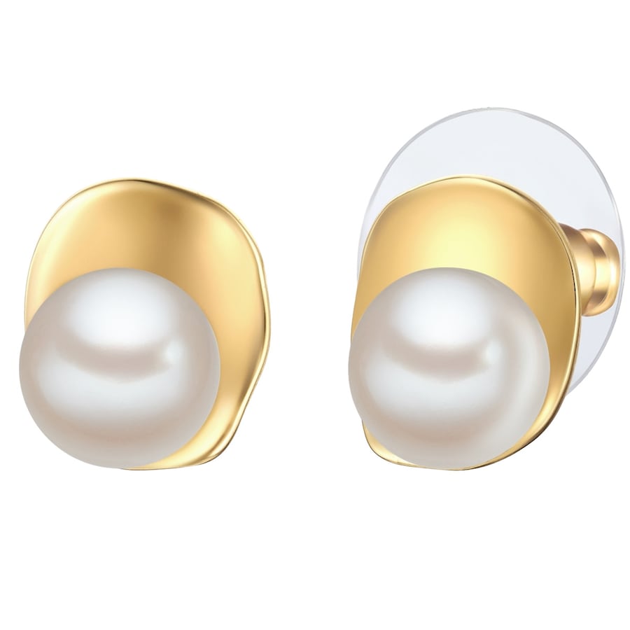 Yokoamii Ohrstecker Metall Süßwasser-Zuchtperle in Gelbgold 11,6 mm Damen