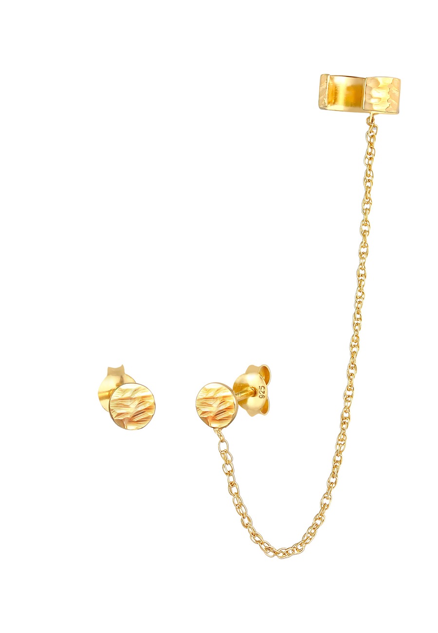 Elli Earcuff Stecker Rund Organic Struktur 925 Silber goldfarben Damen