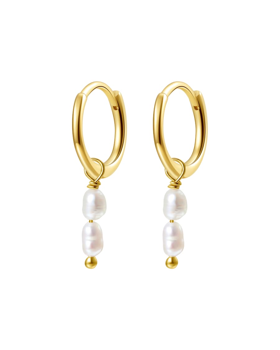 Hey Happiness Creolen mit Doppel-Perlenanhänger, 925 Silber Gold Hellbraun Damen