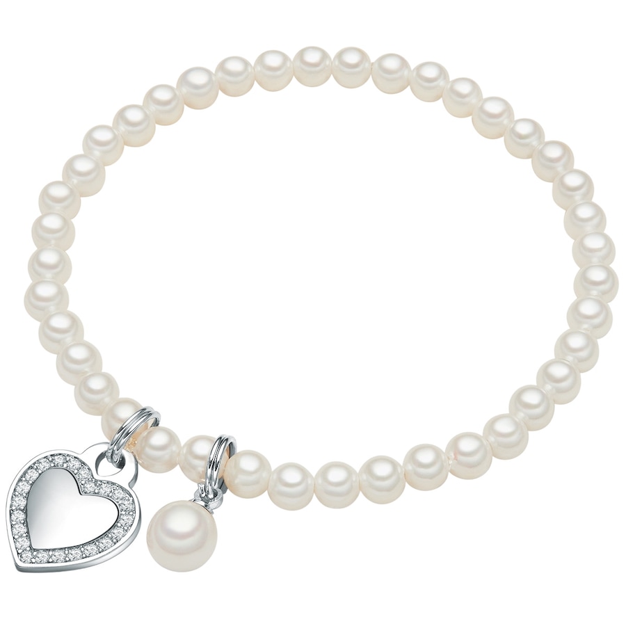 Lulu & Jane Perlen-Armband Herz Messing Zirkonia Muschelkernperle in Silber 17,0 cm Damen
