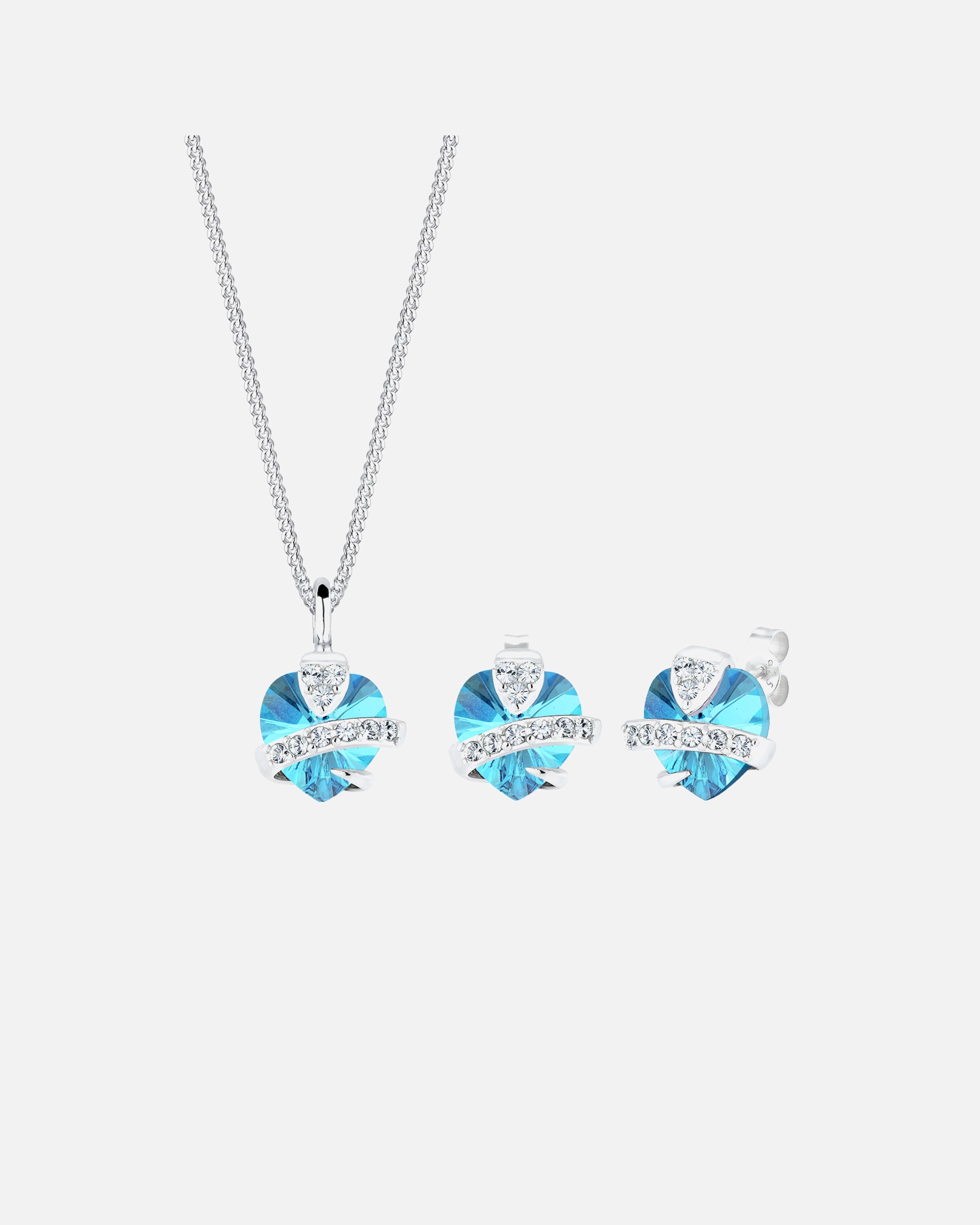 Schmuck für Weiblich Elli Herz Glamourös 925 Silber, mit Kristallen von Swarovski® Hellblau