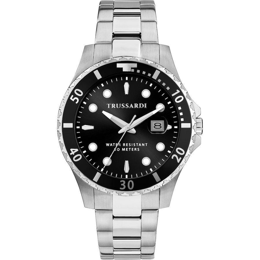 Trussardi Herrenuhr Edelstahl schwarz, silber Herren