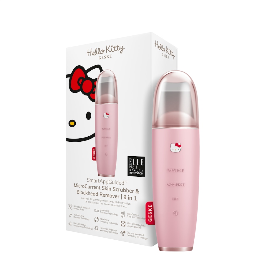 Geske SmartAppGuided MicroCurrent Skin Scrubber & Blackhead Remover 9 in 1 Hello Kitty Pink