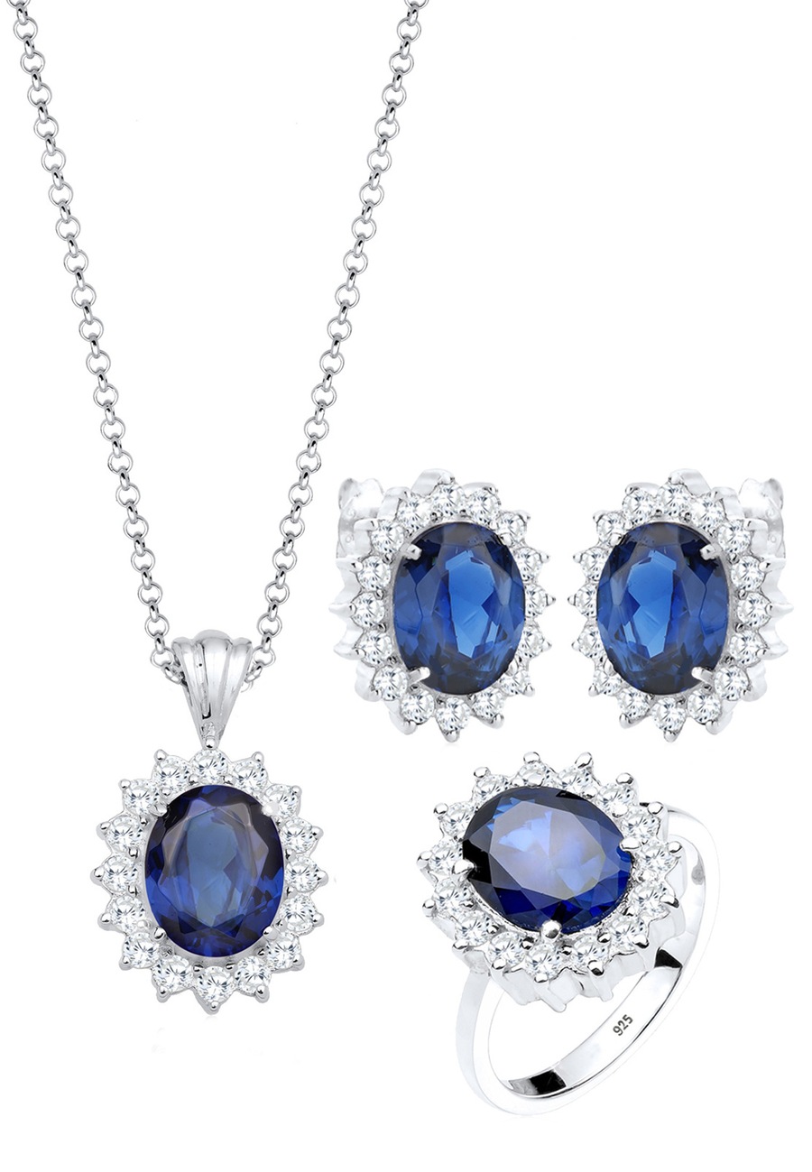 Elli Schmuckset Saphirblau Zirkonia 925 Silber Damen