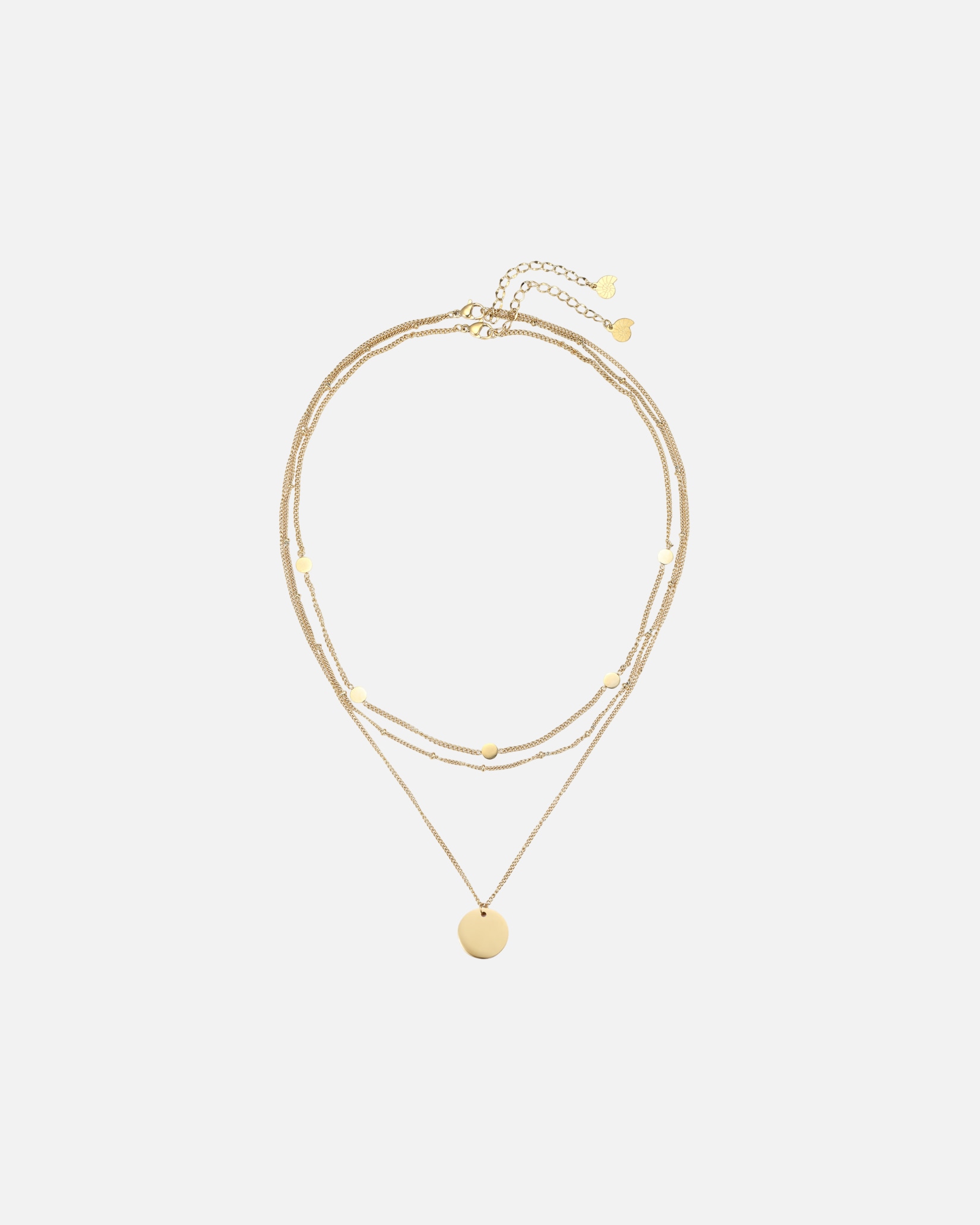 Halskette für Weiblich Hey Happiness Default Brand Line Layering Ketten-Set mit Plättchen Anhänger & Kugelkette – Edelstahl Gold