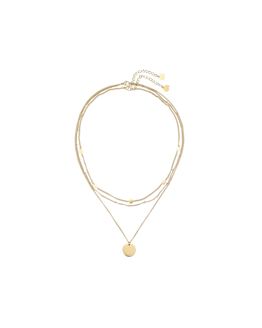 Hey Happiness Layering Ketten-Set mit Plättchen Anhänger & Kugelkette – Edelstahl Gold Damen