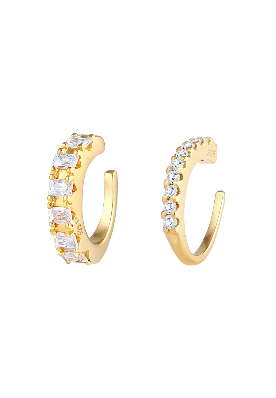 Elli PREMIUM Single Earcuff Zirkonia 2er Set 925 Silber goldfarben Damen