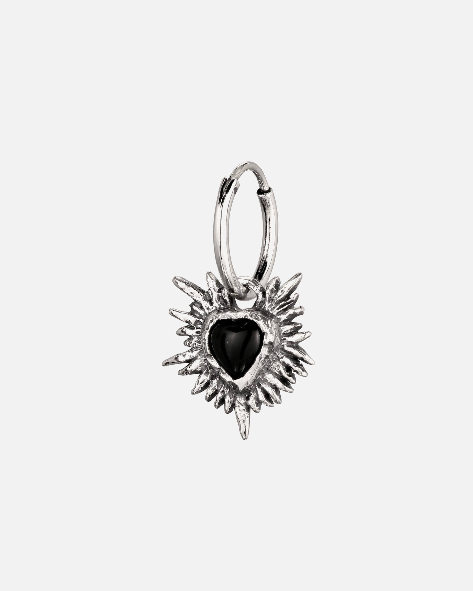 Ohrringe für Männlich Haze & Glory Default Brand Line Creole Herz Onyx Schwarz 925 Sterling Silber silberfarben