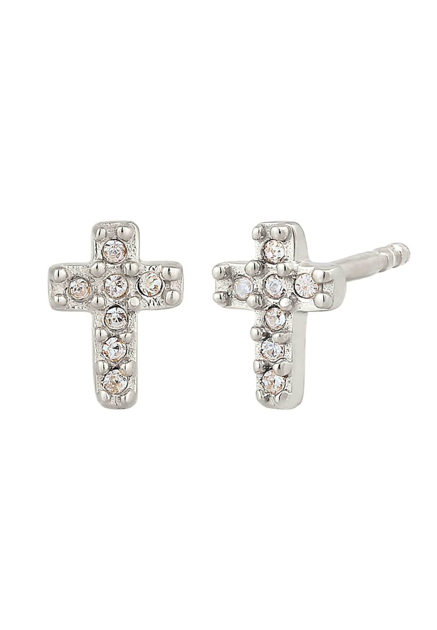 Elli Ohrstecker Kreuz mit Kristallen von Swarovski Weiß 925 Sterling Silber silberfarben Damen