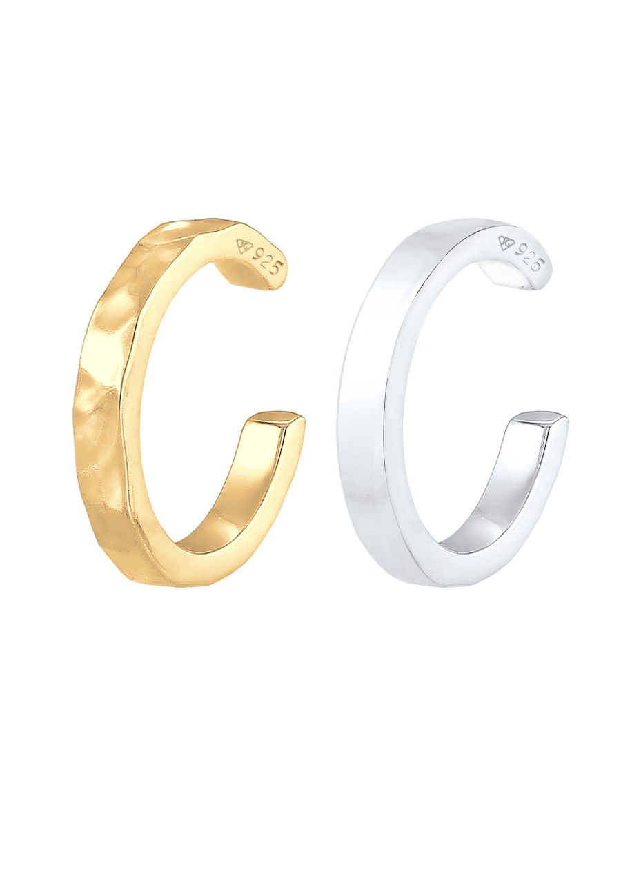 Elli Earcuff Klemme 2er Set Geo-Organic Look 925 Silber Bunt Damen