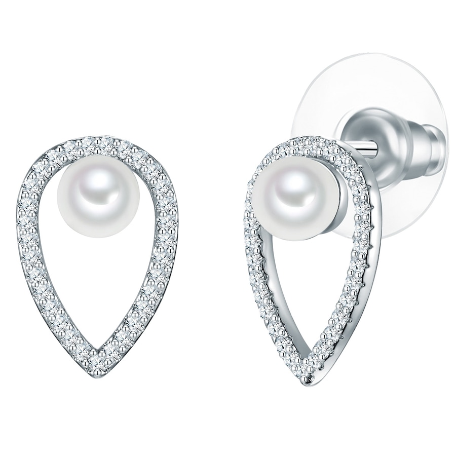 Lulu & Jane Perlen-Ohrstecker Messing Zirkonia Muschelkernperle in Silber 15,1 mm Damen