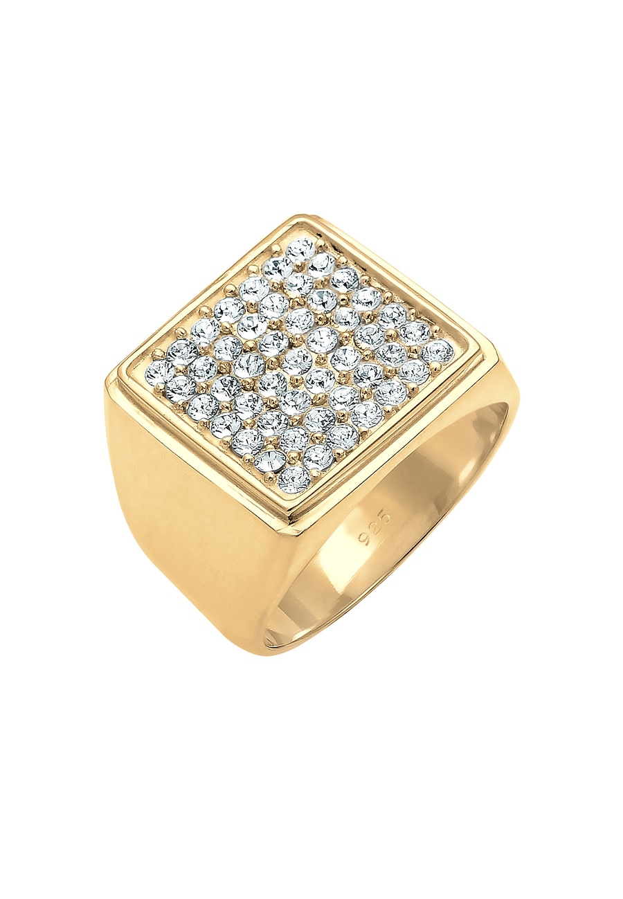 Elli PREMIUM Siegelring Geo 925 Silber, mit Kristallen von Swarovski 56 Damen