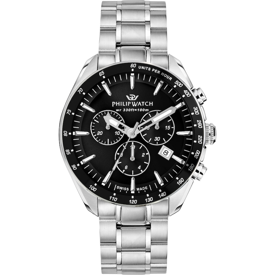 Philip Watch Chronograph Edelstahl schwarz, silber Herren