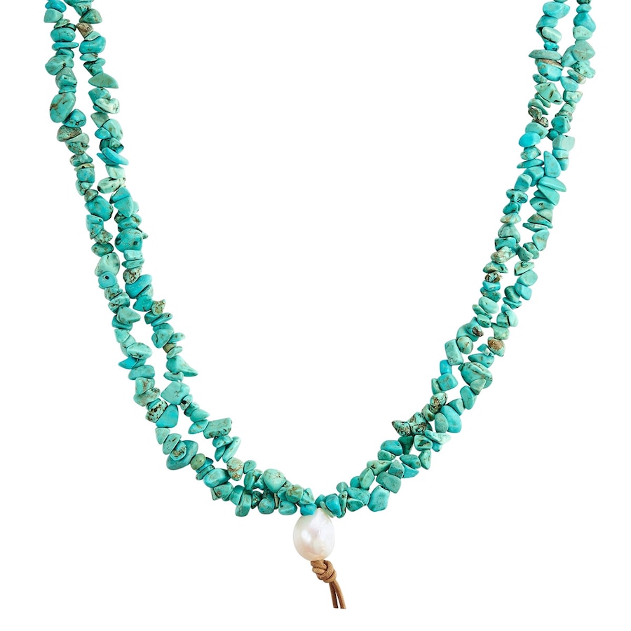 Valero Pearls Halskette Sterling Silber Türkis (rek.) Süßwasser-Zuchtperle in Gelbgold 45,0 cm Damen