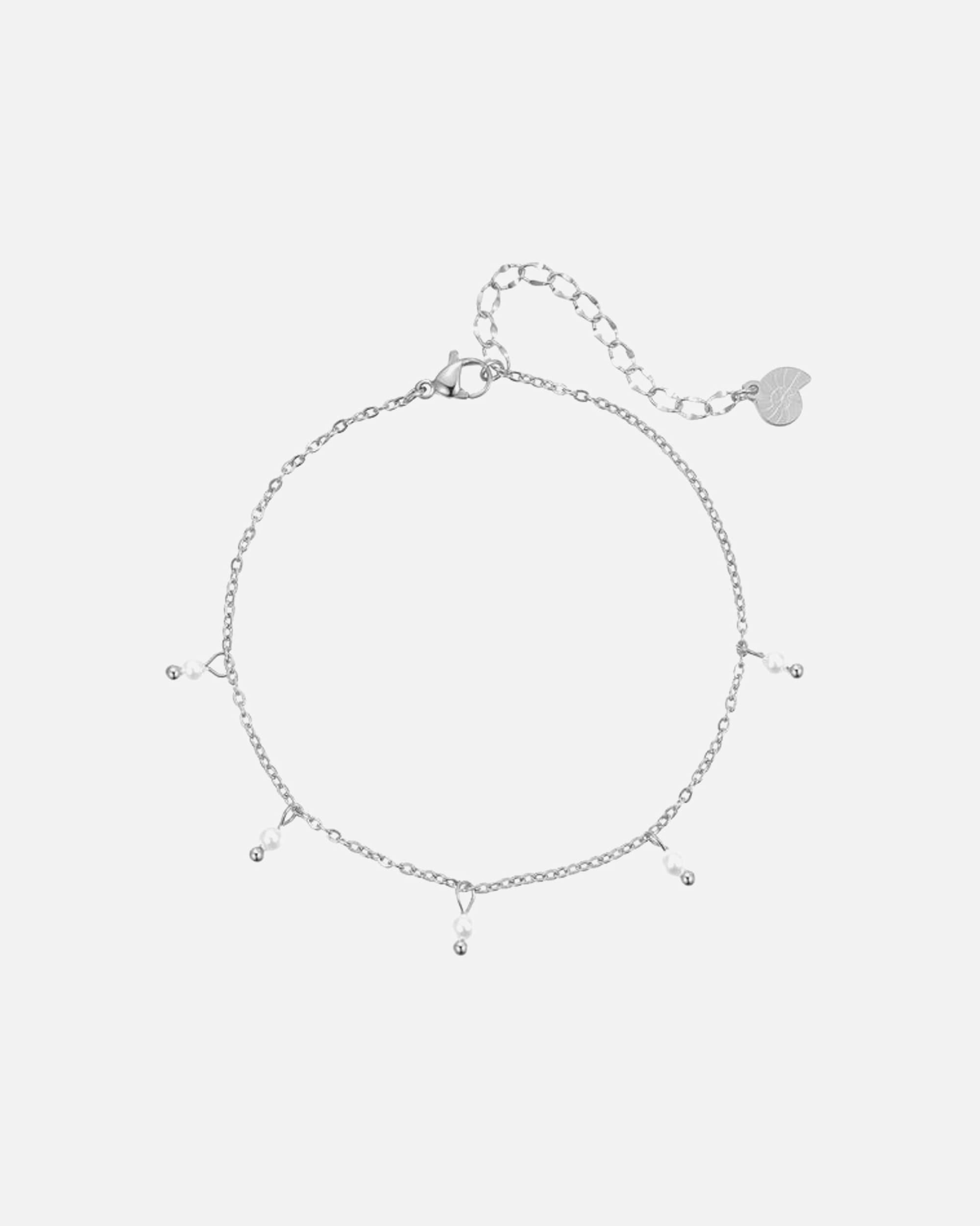 Fußschmuck für Weiblich Hey Happiness Default Brand Line Fußkette mit Hängenden Perlen, aus Edelstahl Silber
