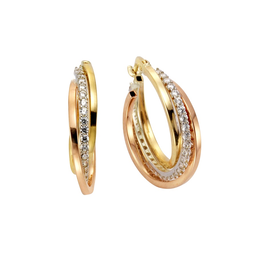 Fascination by Ellen K. Creolen 375/- Gold Zirkonia weiß gelb vergoldet Damen