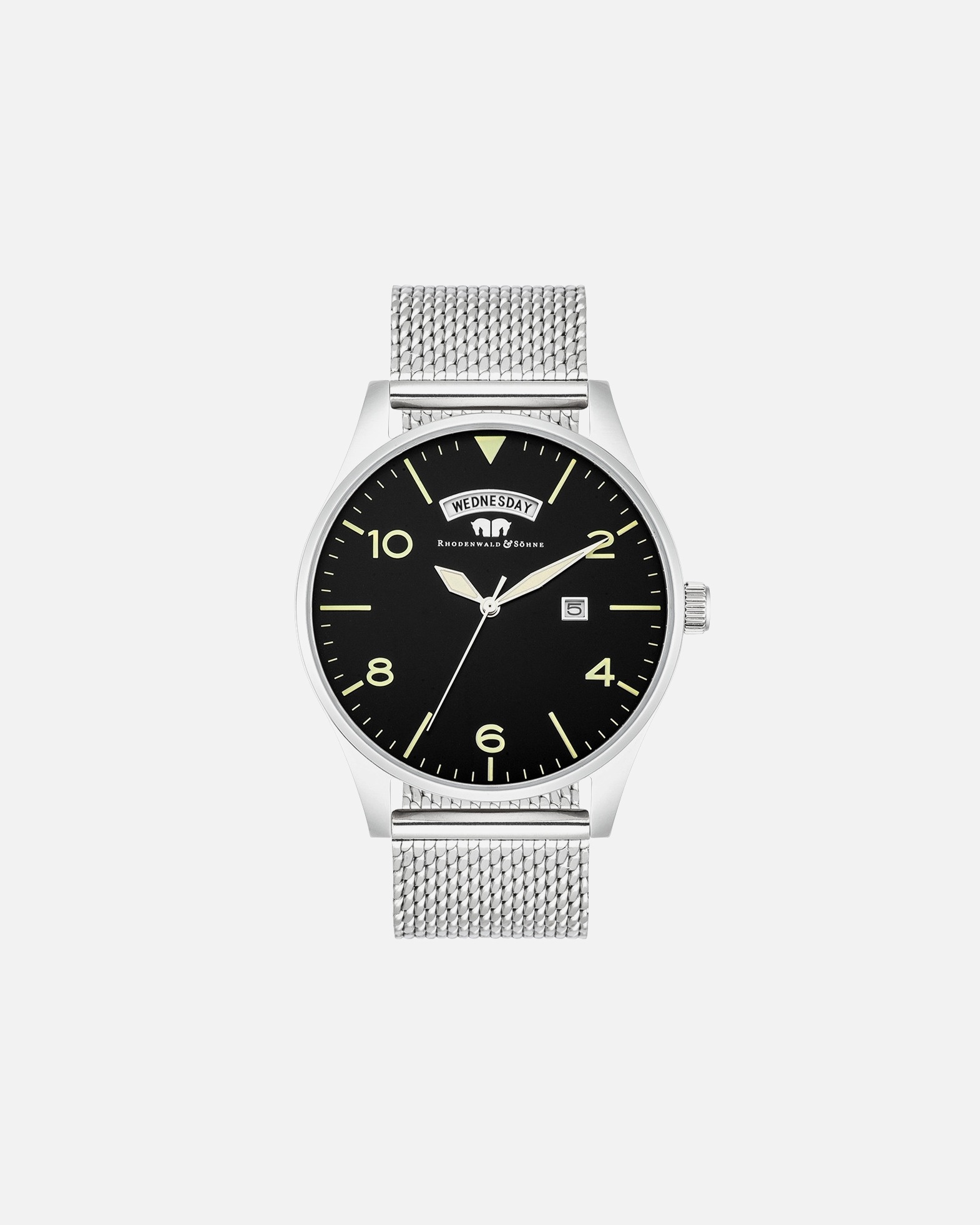 Uhr für Männlich Rhodenwald & Söhne Armband-Uhr Vintage aus Edelstahl in silber 43,0 mm