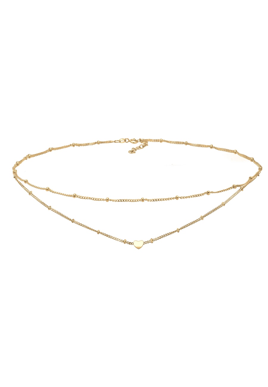 Elli Choker Layer Look Kugelkette Herz Trend 925 Silber goldfarben Damen