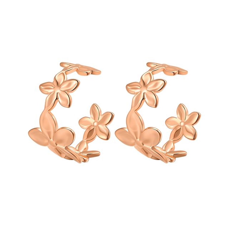 Hey Happiness Blüten Creolen – Edelstahl Statement Ohrringe Rosegold Hellbraun Damen
