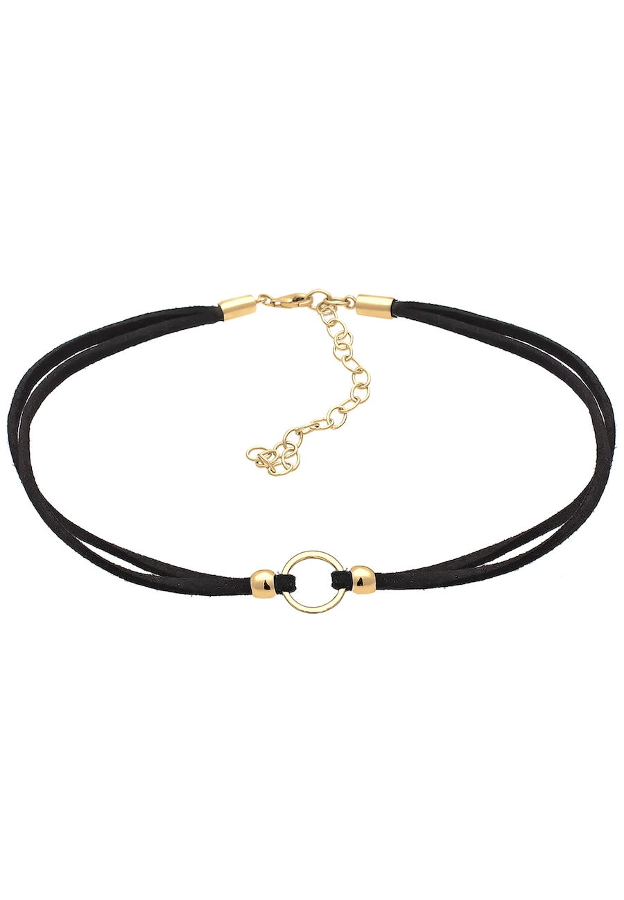 Elli Trend Choker Kreis Band Schwarz 925 Silber goldfarben Damen