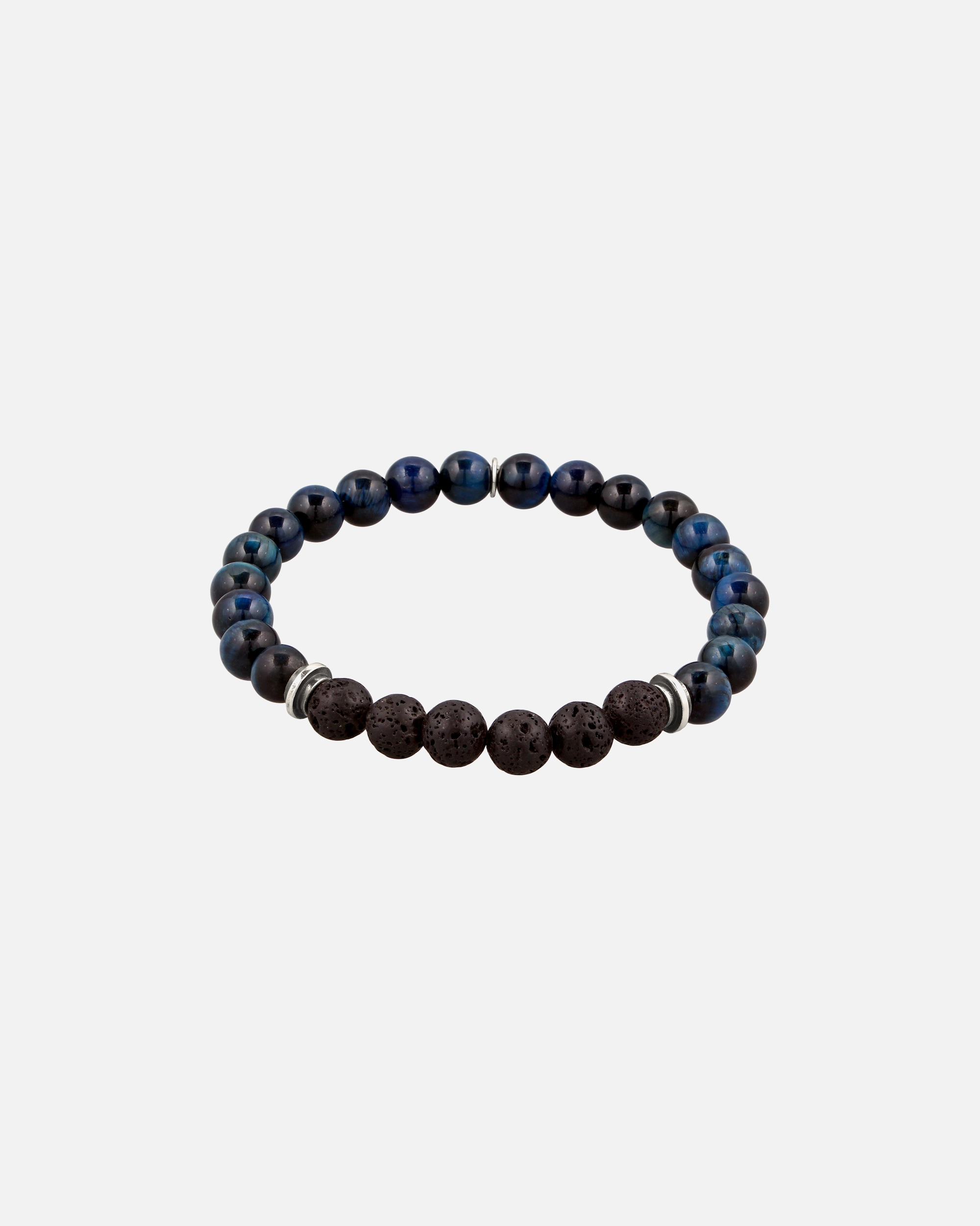 Armband für Männlich KUZZOI Perlen Tigerauge Lava Blau 925 Sterling Silber 19