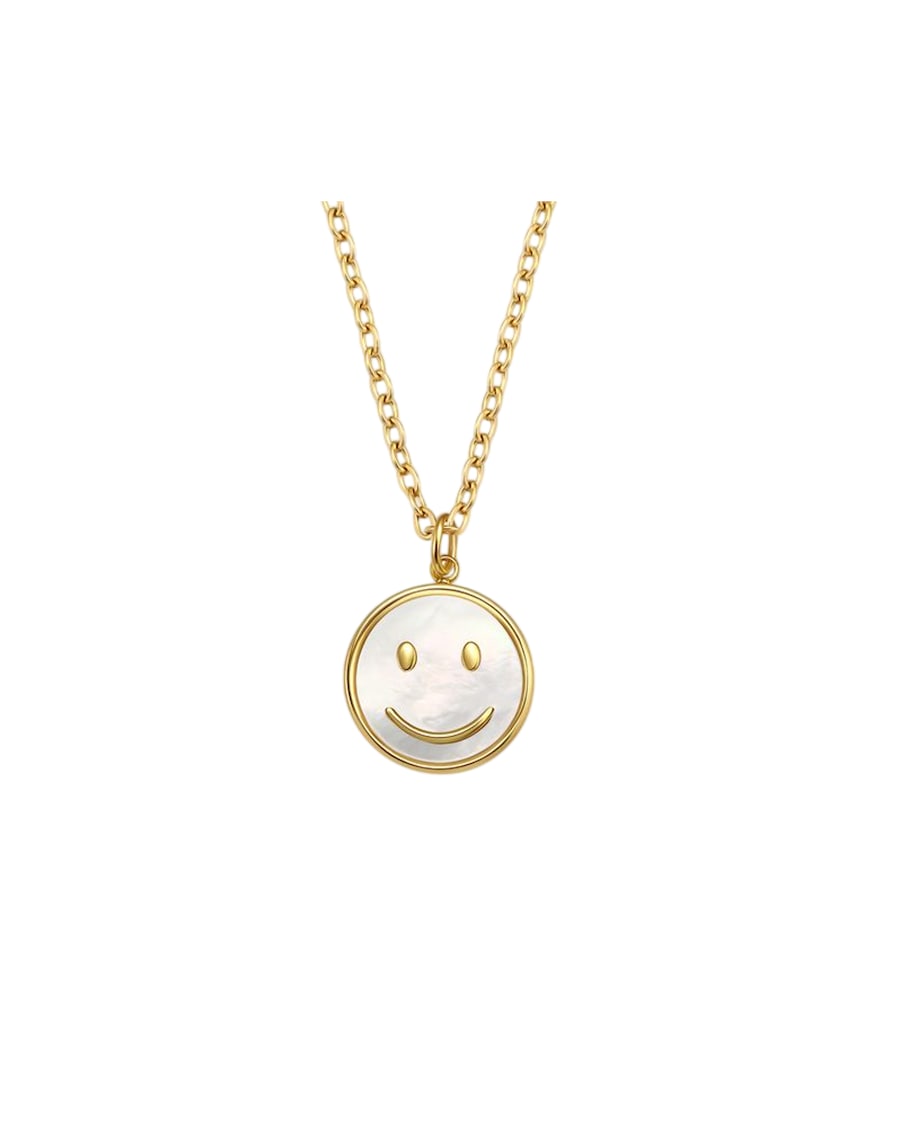 Hey Happiness Smiley Shell Anhänger Halskette – wasserfest Gold Hellbraun Damen