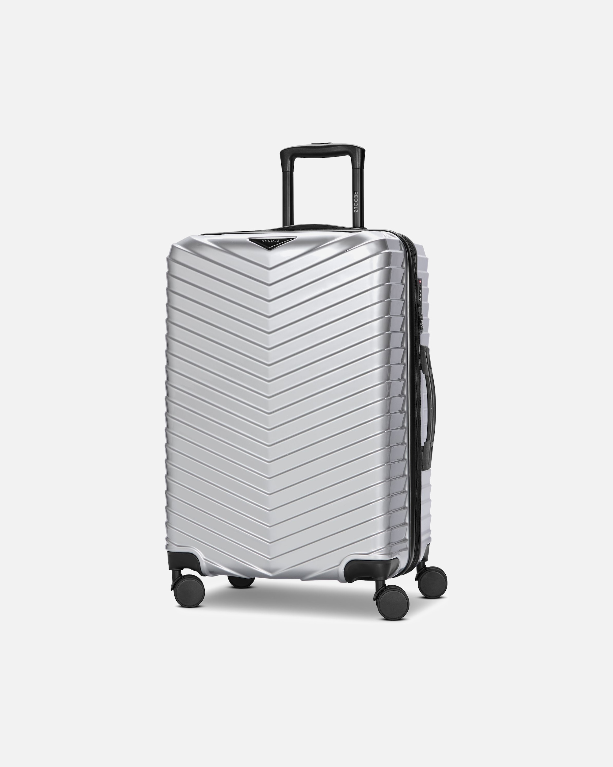 Koffer für Männlich Redolz Essentials 18 4 Rollen Trolley 66 cm mit Dehnfalte Metallic-Silver Shiny
