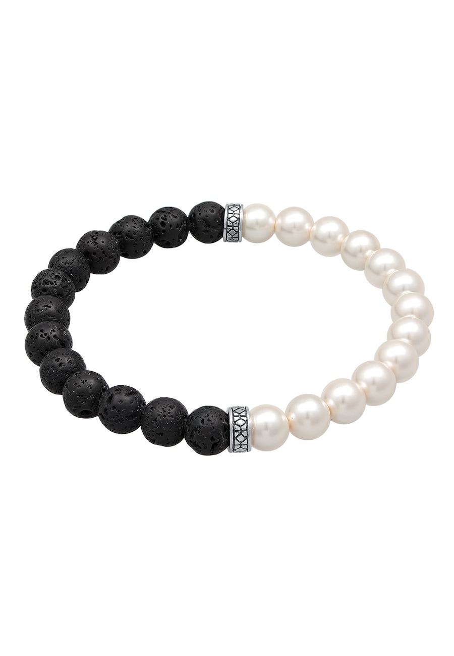 KUZZOI Lava Perlen Bead Steinarmband 925 Silber 19 Herren