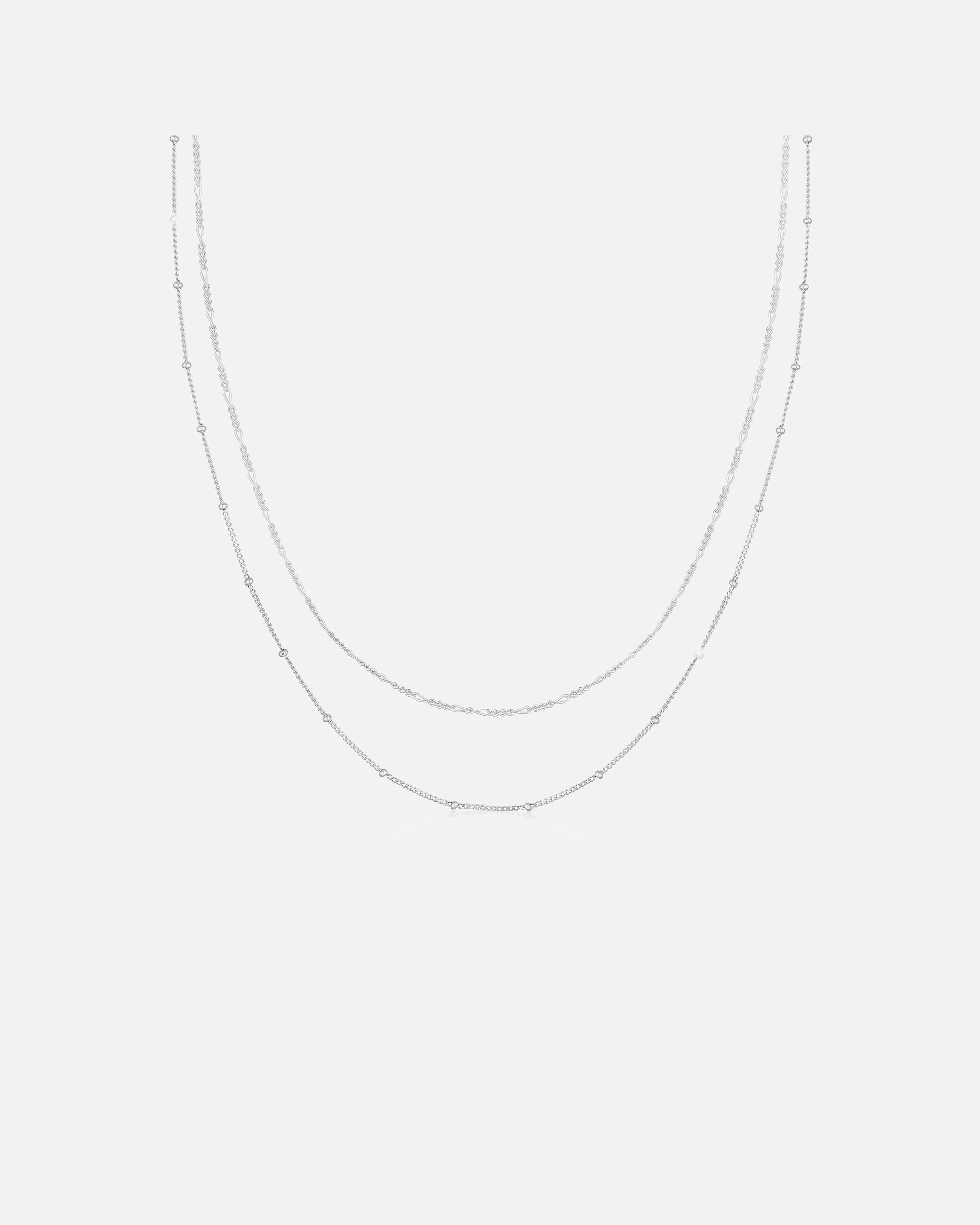 Halskette für Weiblich Elli Basic 2er Set Kugelkette Figarokette 925 Silber silberfarben