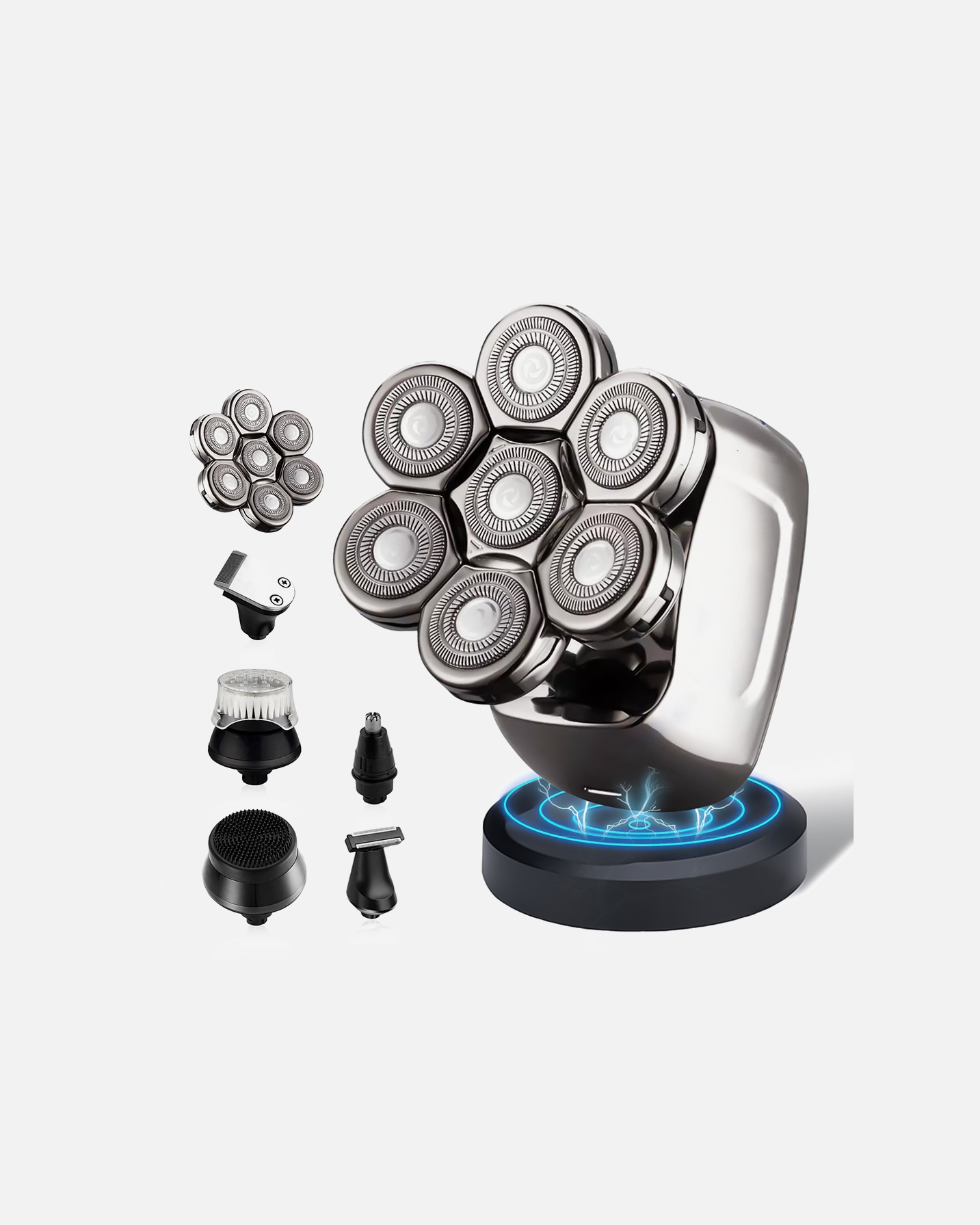 Elektrorasierer für Unisex Sansbeaute Default Brand Line 6-in-1 Herrenrasierer + zusätzlicher Scherkopf – Trimmer – Skull Sharp PRO Silber | Extra-Scherkopf