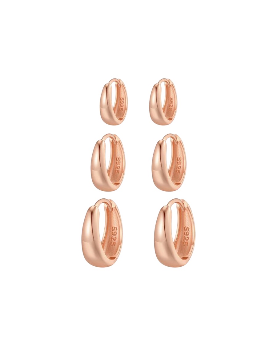 Hey Happiness Klassisches Creolen-Trio aus 925 Silber Rosegold Nude Damen
