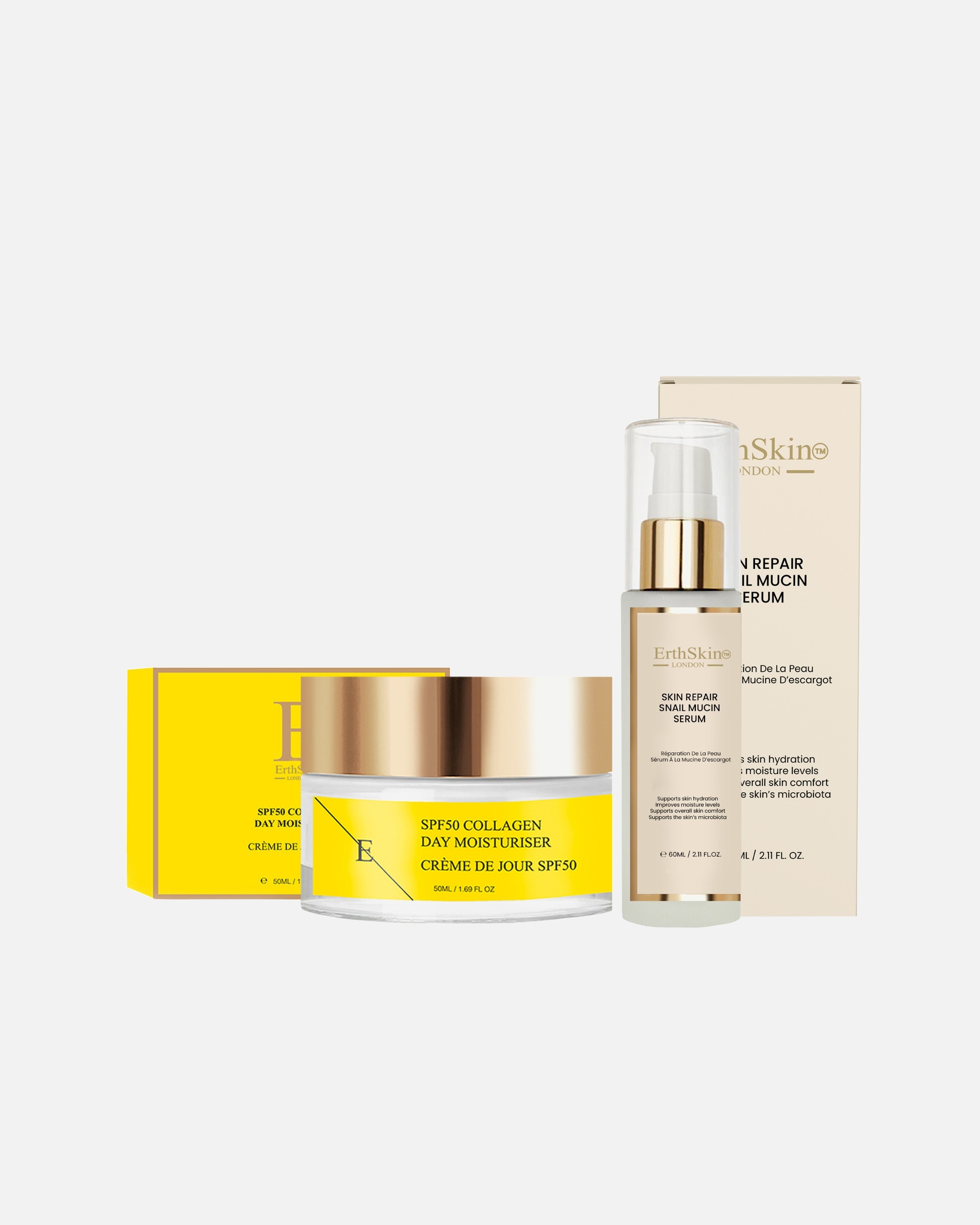 für Unisex ErthSkin London Hautregenerierendes Schneckenserum + Kollagen-Tagescreme mit LSF 50 1 Stück