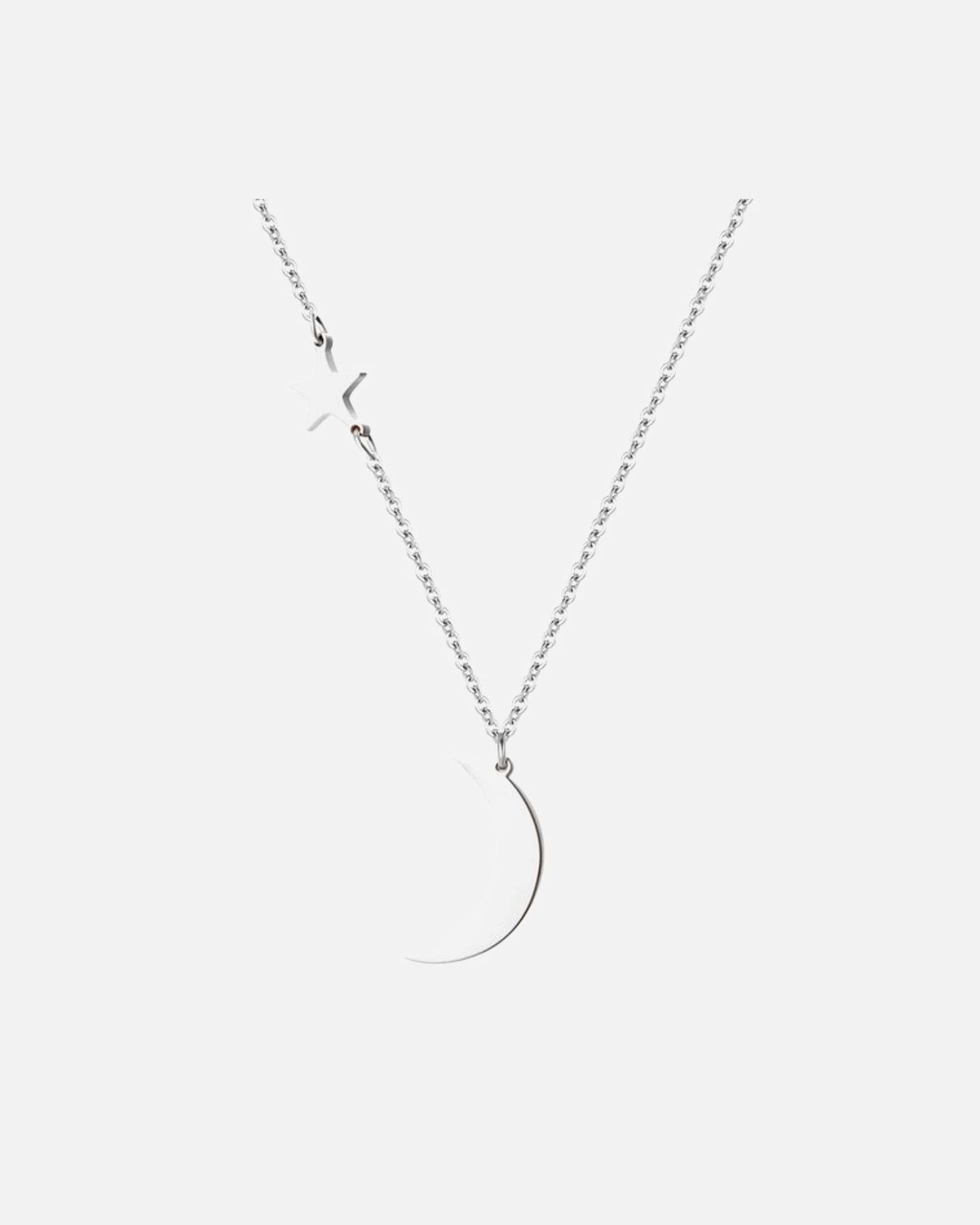 Halskette für Weiblich Hey Happiness Default Brand Line Halskette mit Stern- und Mondanhänger aus Edelstahl Silber