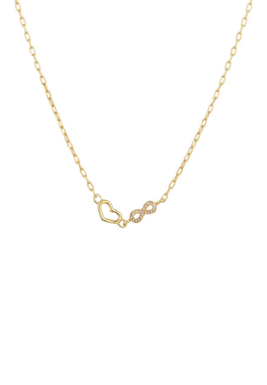 Elli Herz Infinity Weiß 925 Sterling Silber, mit Kristallen von Swarovski goldfarben Damen