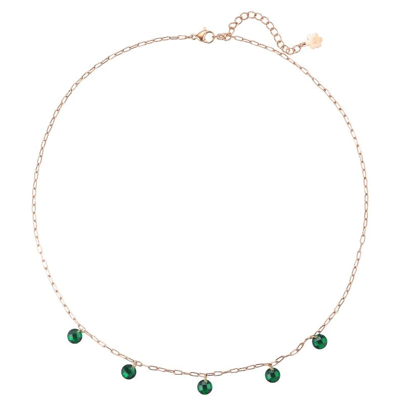 Hey Happiness Halskette mit grünem Stein – Edelstahl Kette wasserfest Rosegold Nude Damen