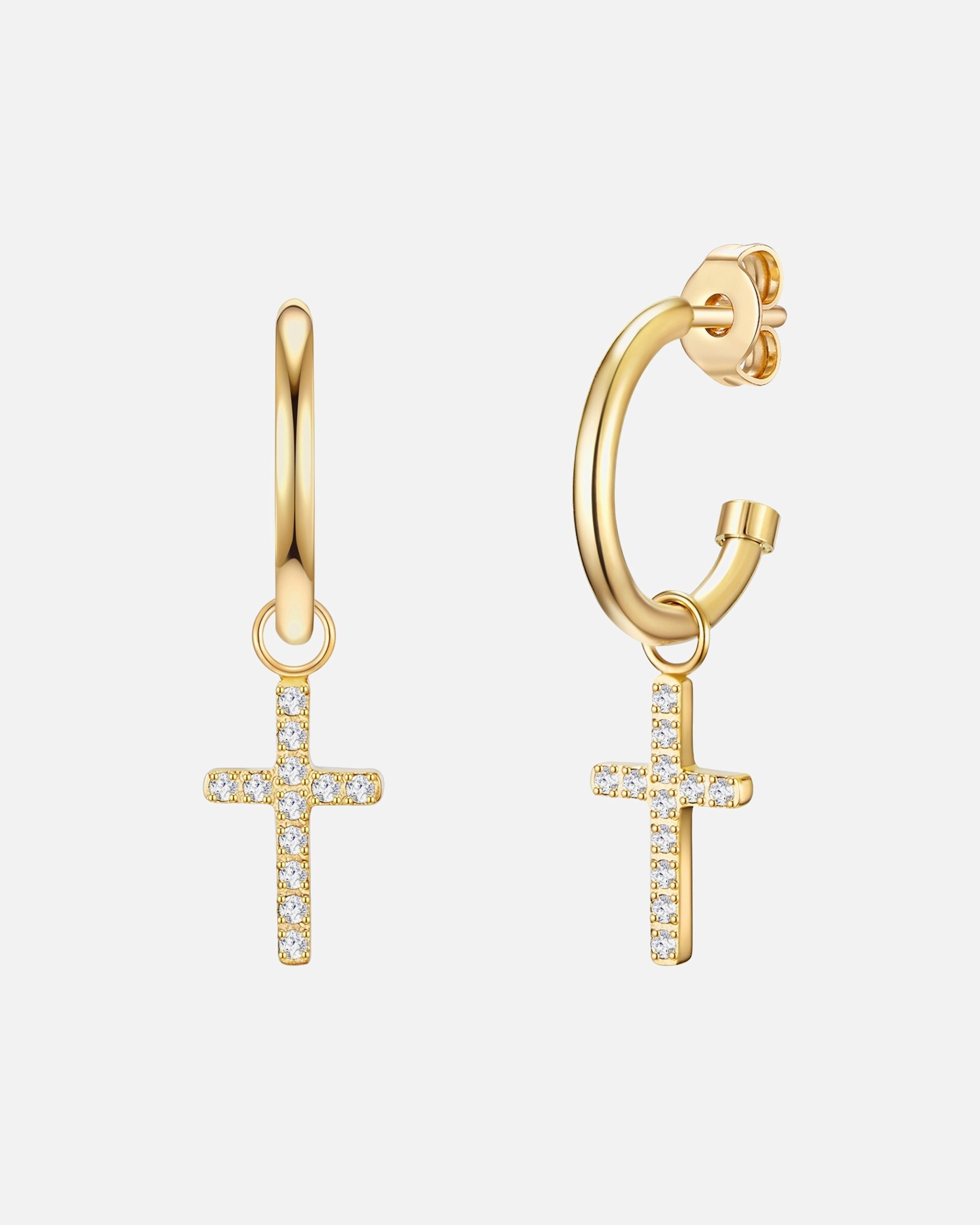 Creolen für Weiblich Eastside Creolen Kreuz Edelstahl Zirkonia in Gelbgold 17,3 mm