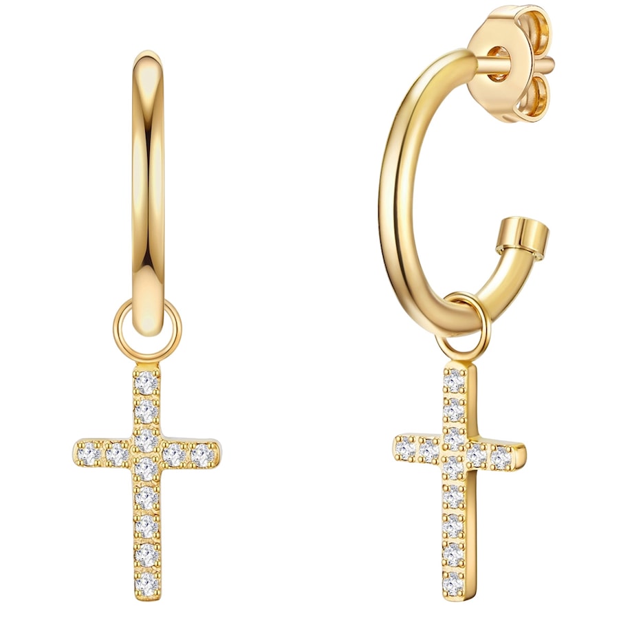 Eastside Creolen Kreuz Edelstahl Zirkonia in Gelbgold 17,3 mm Damen