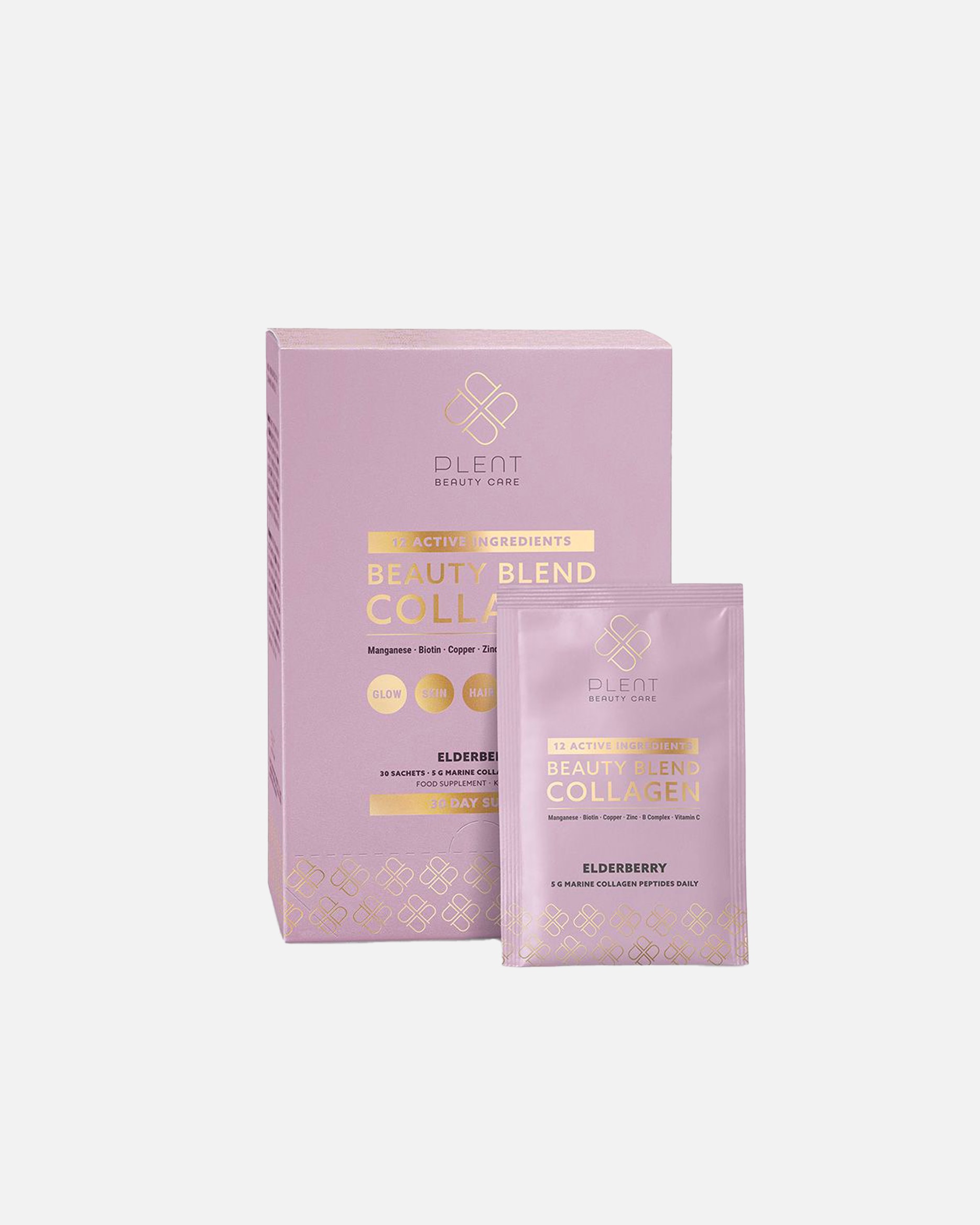 Nahrungsergänzung Haut für Unisex Plent Default Brand Line BEAUTY BLEND COLLAGEN ELDERBERRY SACHETS– Kollagen- und Mikronährstoff-Komplex 207 g Pulver