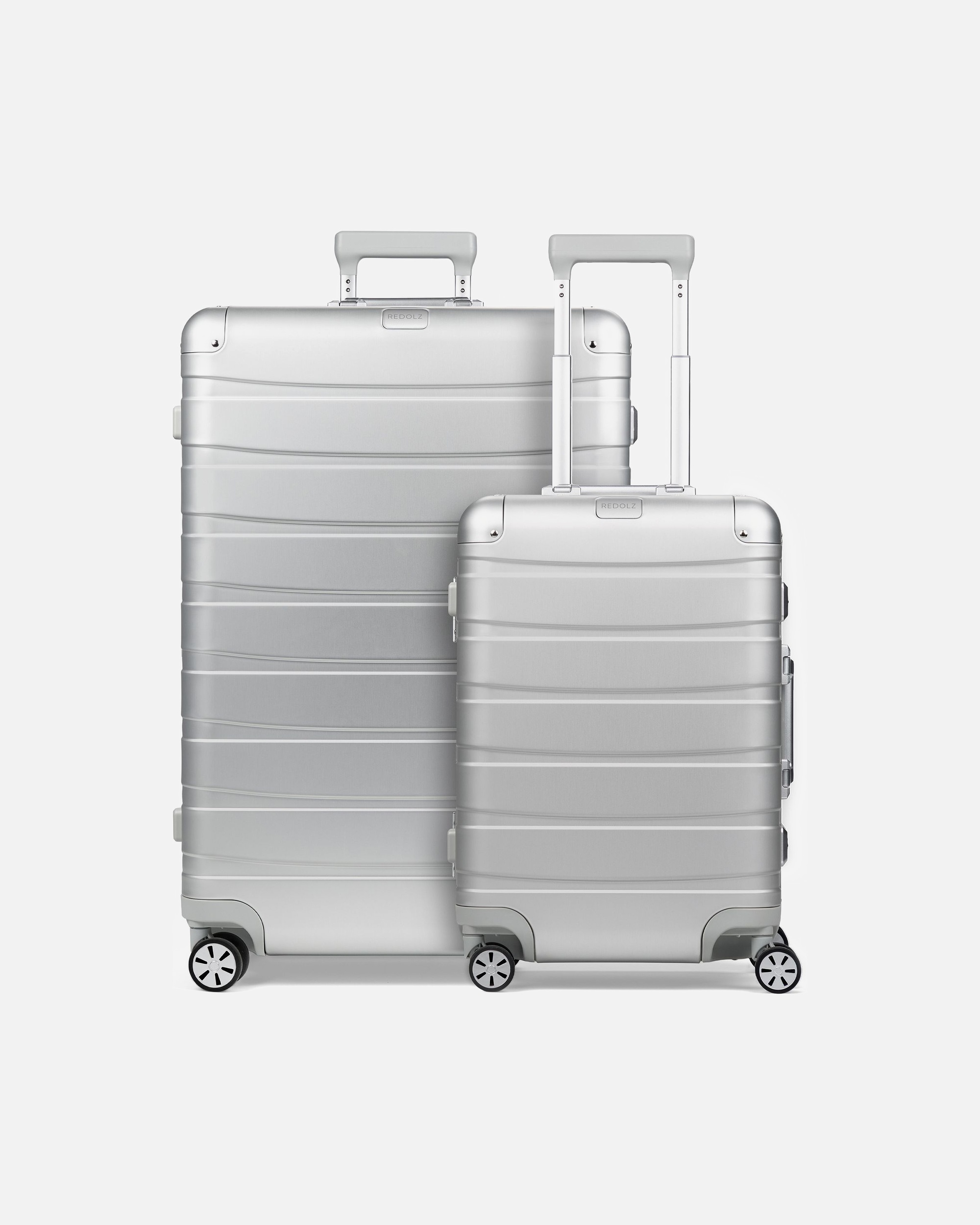 Koffer für Männlich Redolz Pro Aluminium 4-Rollen Kofferset S+L silver