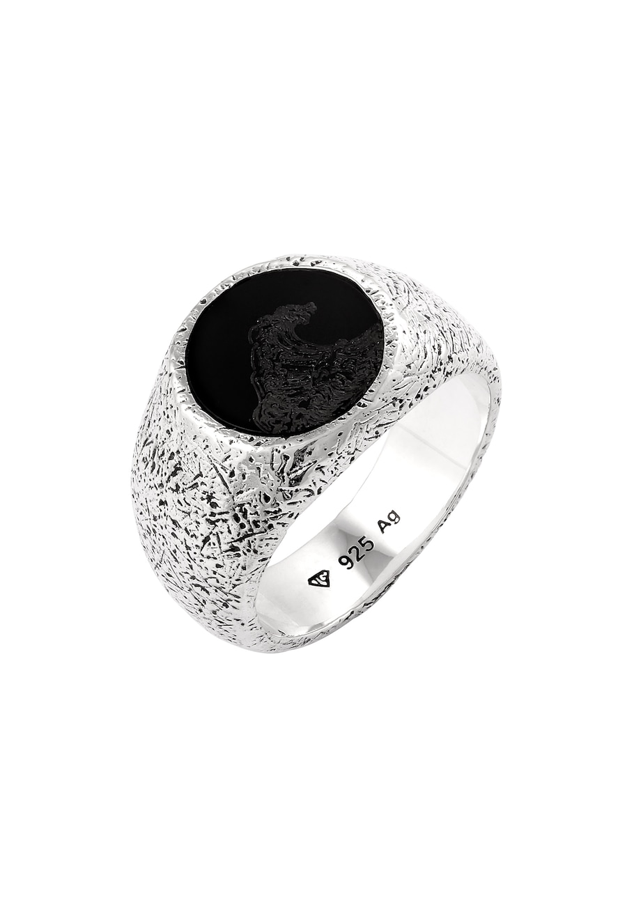 Haze & Glory Siegelring Wellen Onyx Schwarz 925 Sterling Silber 60 Herren