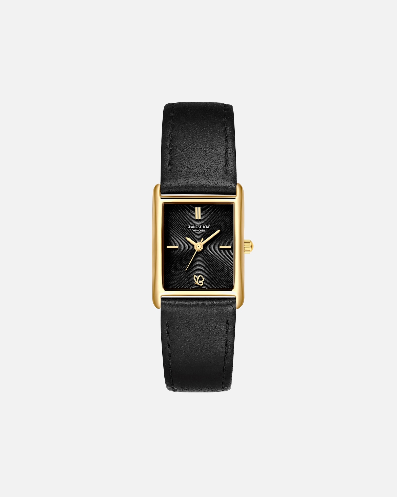 Uhr für Weiblich Glanzstücke München Armband-Uhr aus Echtleder in schwarz 22,0x30,0 mm