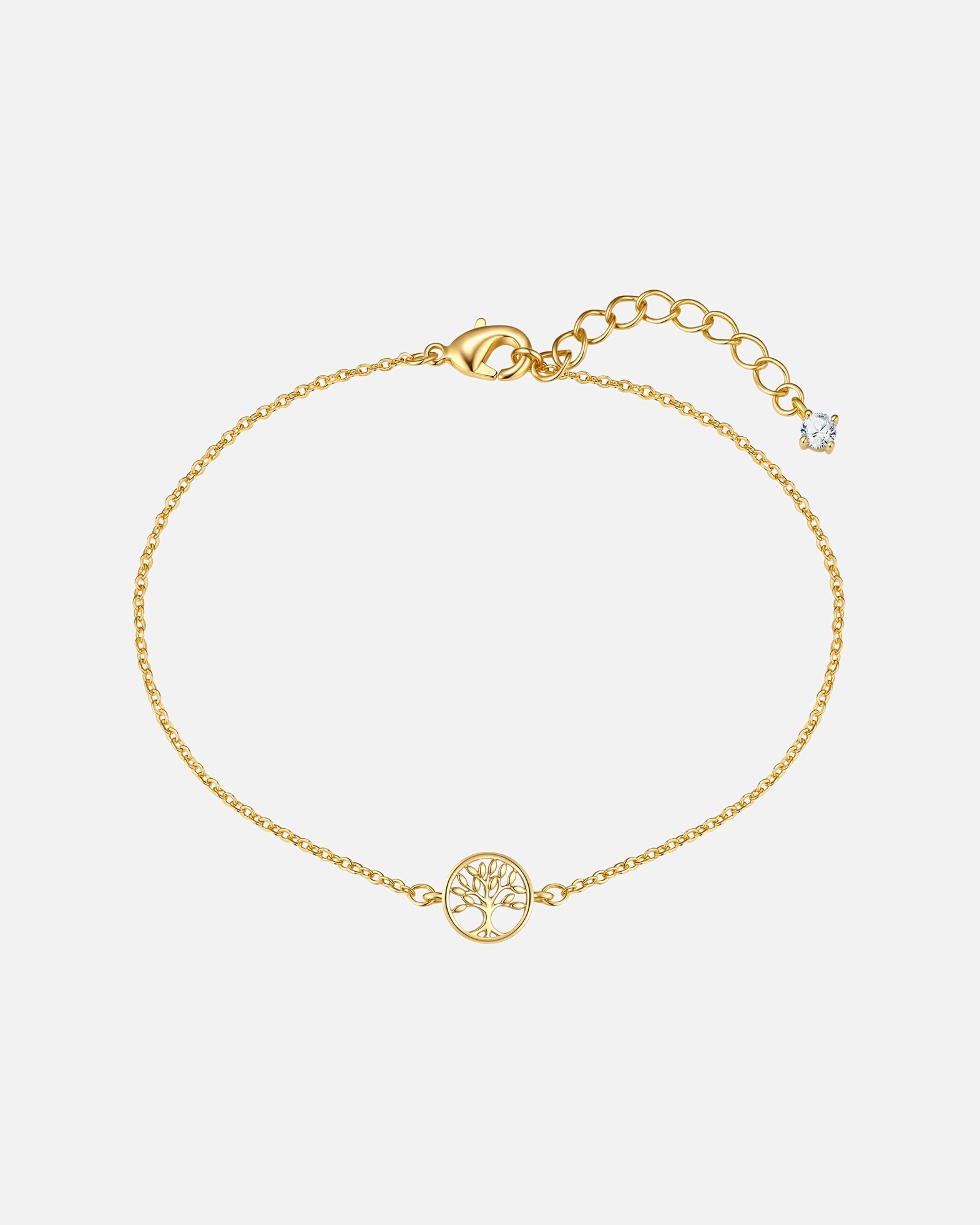 Armband für Weiblich Lulu & Jane Armband Lebensbaum aus Messing in gelbgold mit Zirkonia 17,0 cm Basislänge + 3,0 cm Verlängerung